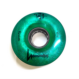 85A GREEN Glitter Professionally Dyed Luminous Light-Up Roller Skate Wheels, Set of 4