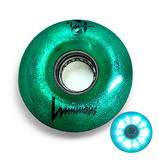 100A FOREST GREEN Glitter Professionally Dyed Luminous Light-Up Roller Skate Wheels, Set of 4