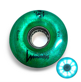 85A GREEN Glitter Professionally Dyed Luminous Light-Up Roller Skate Wheels, Set of 4
