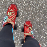 Red Glitter Suede Roller Skate Toe Caps