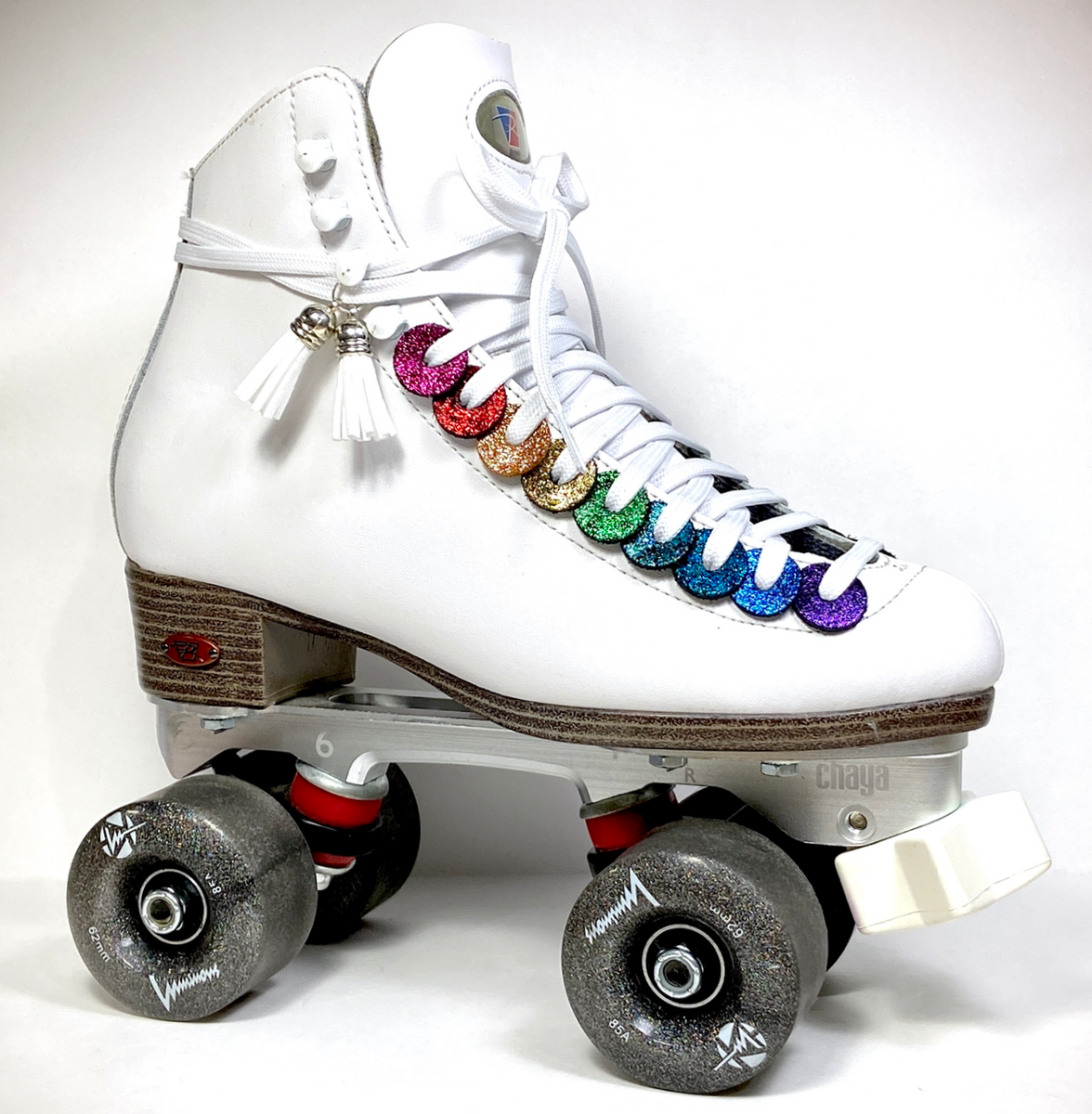 Connect the Dots! Rainbow Glitter Roller Skate Lace Charms