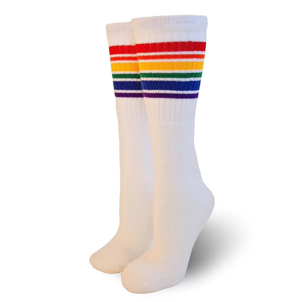 White Rainbow Stripe Knee High Pride Socks