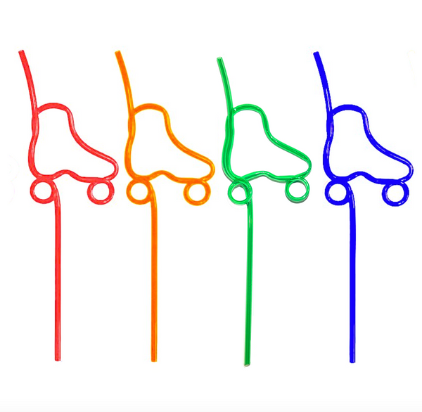 Roller Skate Crazy Straws! Reusable, Pack of 4 Assorted Colors
