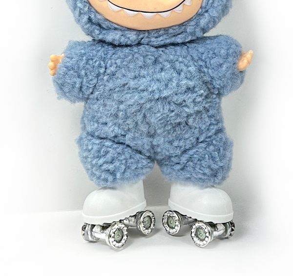Labubu Roller Skates - Metal Wheels, White Bling *SKATES ONLY, DOLL NOT INCLUDED