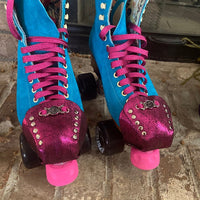Fuchsia Hot Pink Glitter Suede Roller Skate Toe Caps
