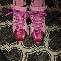 Fuchsia Hot Pink Glitter Suede Roller Skate Toe Caps