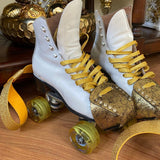 Gold Glitter Suede Roller Skate Toe Caps