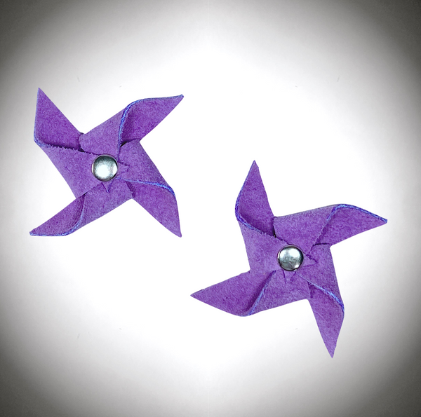 Pinwheel Shoelace Charms Roller Skate Accessory, Purple Suede (Set of 2)