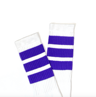 White with Purple Stripes Knee High Skater Socks