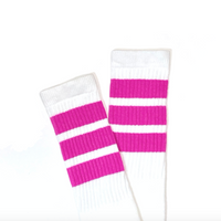 White with Fuchsia Pink Stripes Knee High Skater Socks