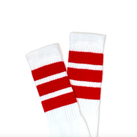 White with Red Stripes Knee High Skater Socks