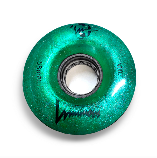 100A FOREST GREEN Glitter Professionally Dyed Luminous Light-Up Roller Skate Wheels, Set of 4