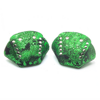 Green Metallic Paisley Suede Roller Skate Toe Caps / Toe Guards (Pair)