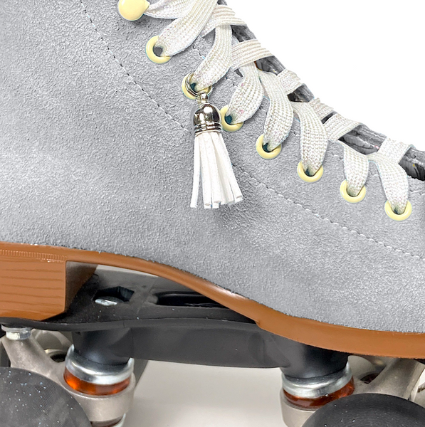 White Suede Roller Skate Tassel