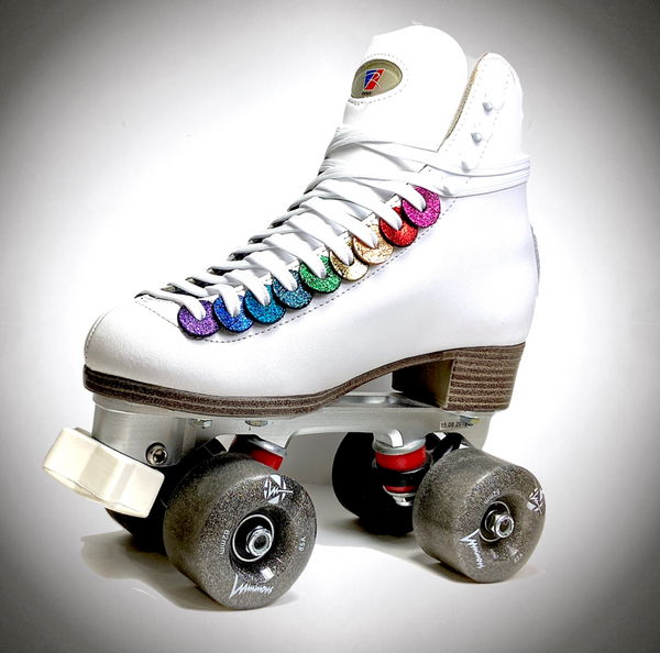 Connect the Dots! Rainbow Glitter Roller Skate Lace Charms, 2 sets (both sides of 2 skates)