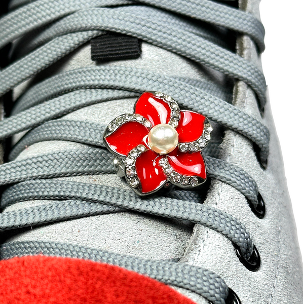 Snap Charms: Red Flower, Interchangeable Shoelace Charm & Roller Skate Accessory