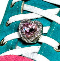 Pink Rhinestone Heart, Interchangeable Shoelace Charm & Roller Skate Accessory
