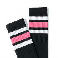 Black with White & Pink Stripes, Under-the-Knee Skater Socks