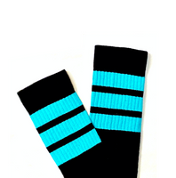 Black with Aqua Stripes Knee High Skater Socks