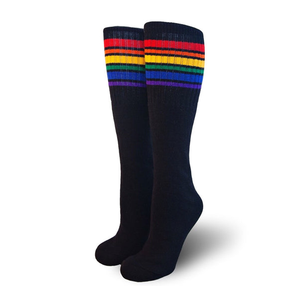 Black Rainbow Stripe Knee High Pride Socks