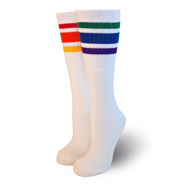 Left/Right Rainbow Stripe Knee High Pride Socks
