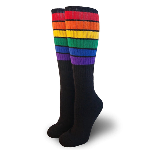 Black Rainbow Fat Stripe Knee High Pride Socks