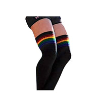 Black Rainbow Stripe Thigh High Pride Socks