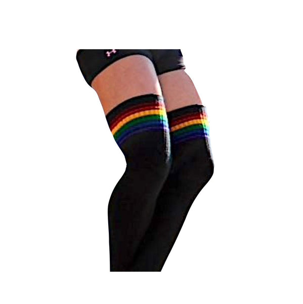 Black Rainbow Stripe Thigh High Pride Socks