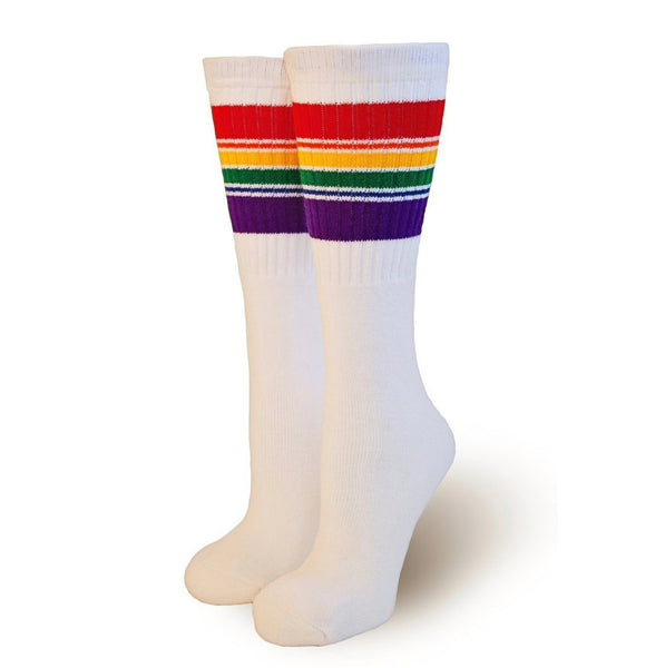 White Rainbow Stripe Under-the-Knee Pride Socks