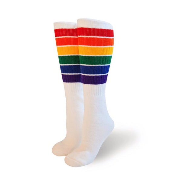 White Rainbow Fat Stripe Knee High Pride Socks