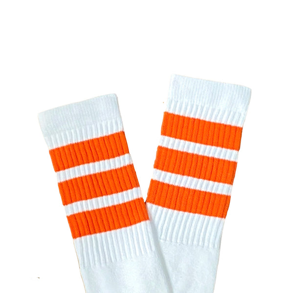 White with Orange Stripes Knee High Skater Socks