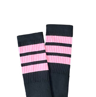 Black with Light Pink Stripes Knee High Skater Socks