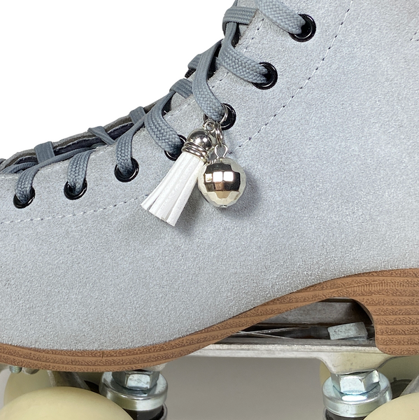 White Tassel + Disco Ball Charm Roller Skate Accessory