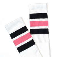White with Black & Pink Stripes, Knee High Skater Socks
