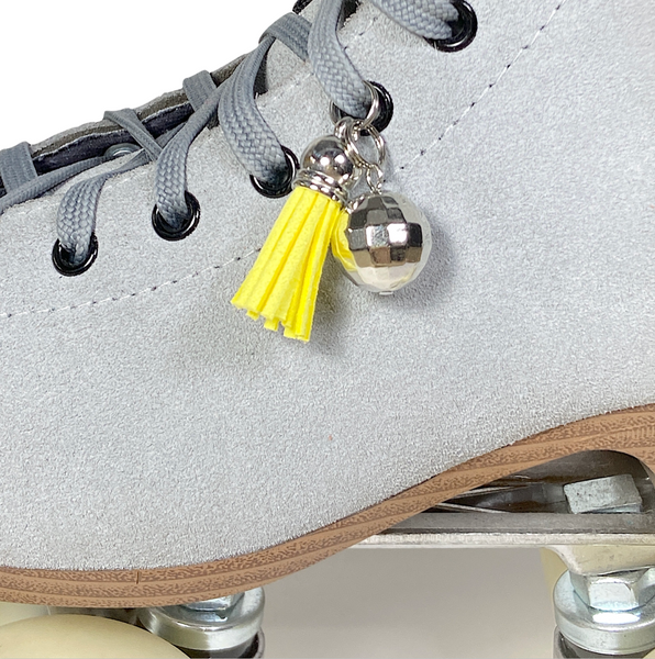 Yellow Tassel + Disco Ball Charm Roller Skate Accessory
